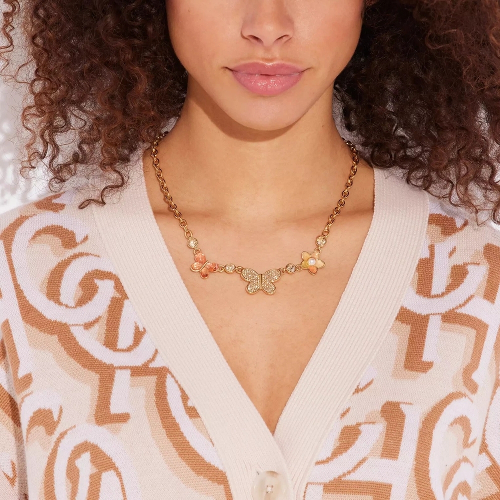 Gold Butterfly and Flower Necklace - Picture 3 of 5